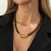 Vintage Maillard Tiger'S Eye Stone Rice Bead Necklace Women'S, Fashion Metal O-Button Clavicle Necklace