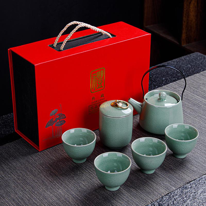 Ceramic Kung Fu Tea Set Gift Business Gift Set Ge Kiln Ru Kiln One Pot Six Cups Gift Box Set