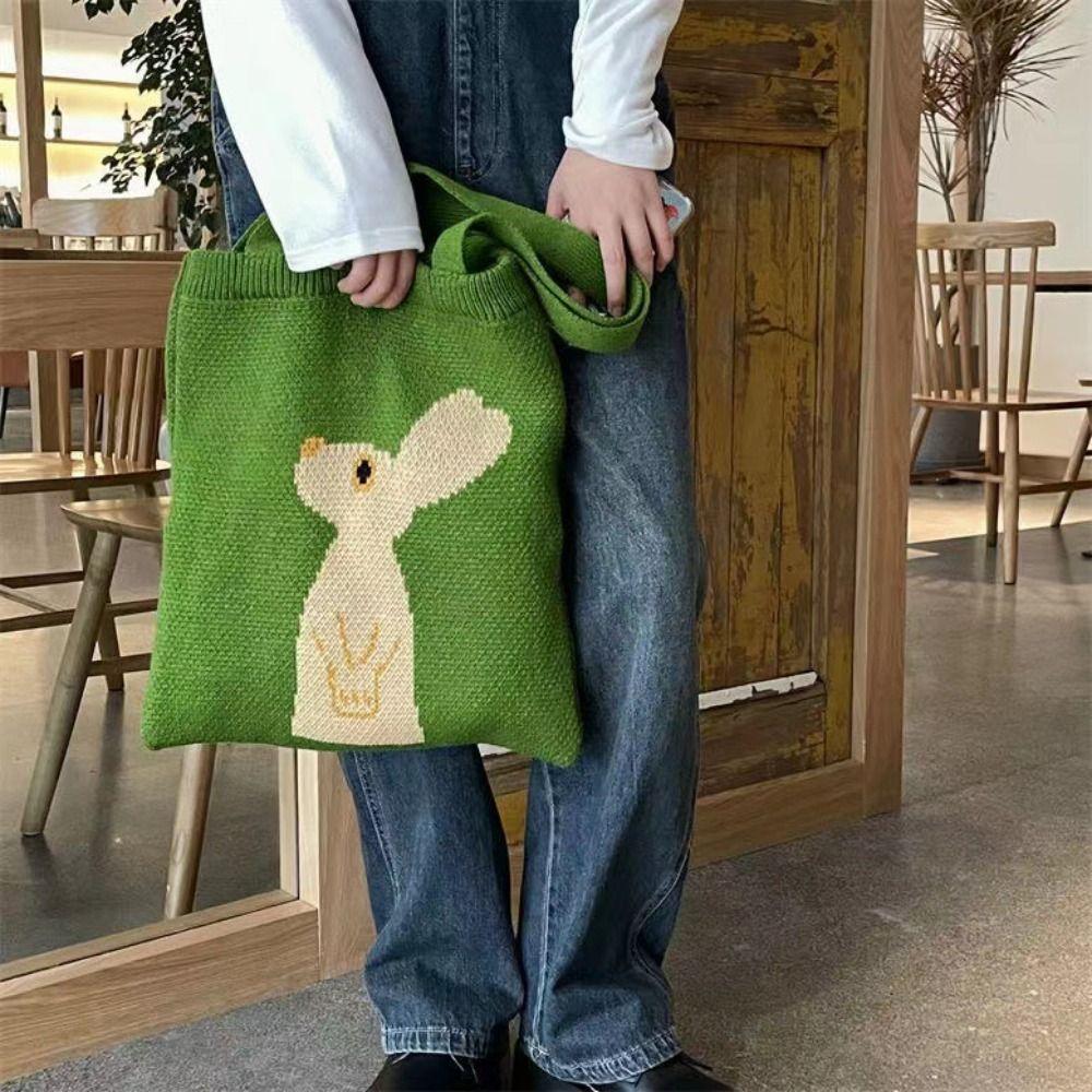 Animal Crochet Bag Handmade Knitted Tote Bag Fashion Rabbit Handbag  Shopping