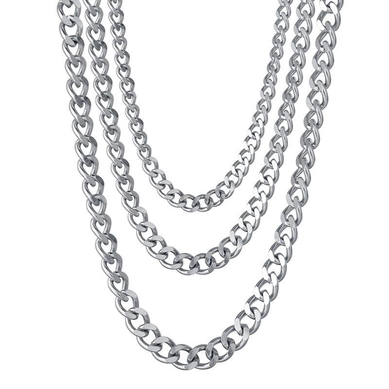 Stainless Steel Double-Sided Cuban Link Necklace - Trendy Hip Hop European American Style Chain Accessory