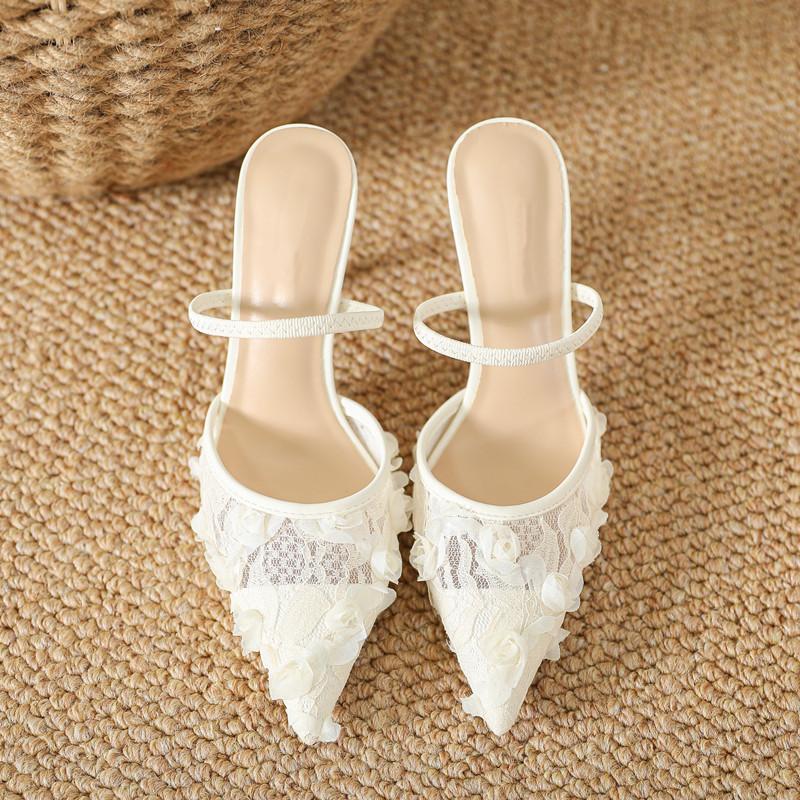 Mode Mode Spitze Blumen Mesh Damen Pumps Elegant Spitz Zehenbereich Slingbacks Stiletto Hohe Absätze Pantoletten Sommer Weiblich Party Kleidschuhe