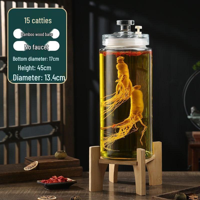 Стеклянная винная банка JINGRUIXIANG на бамбуковой подставке