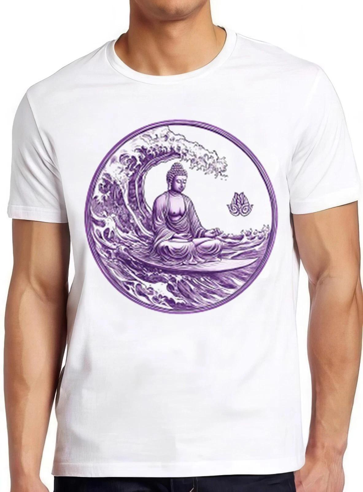 Buddha Surfing Great Wave Buddhist Zen Lotus Symbol Yoga Gift Tee T Shirt 2544 M