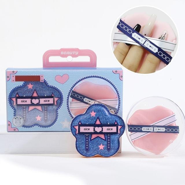 Sweetpourin - Set of 2: Floral Powder Puff + Droplet Powder Puff Blue & Pink