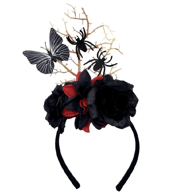 

Halloween Horror Hairband Butterfly Branch Hairhoop Realistic Spiders Decoration Headwear for Women Girl Roleplay Costume чорний