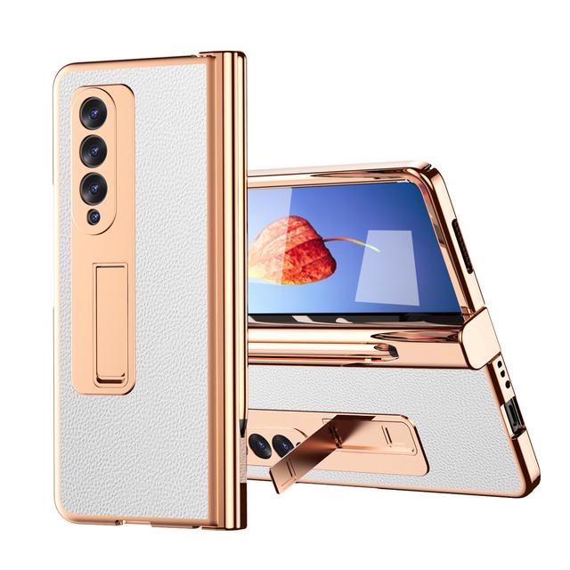 Full Coverage Leather Plating Cover Case For Samsung Galaxy Z Fold 4 5g Fold3 Fold4 Fold2 Fold 3 2 Tempered Glass Film Cases