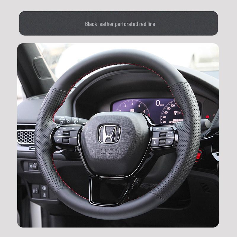 Genuine Leather Hand-Stitched Steering Wheel Cover for Honda Civic, Accord, CRV, HR-V, Fit, and Guandao Models