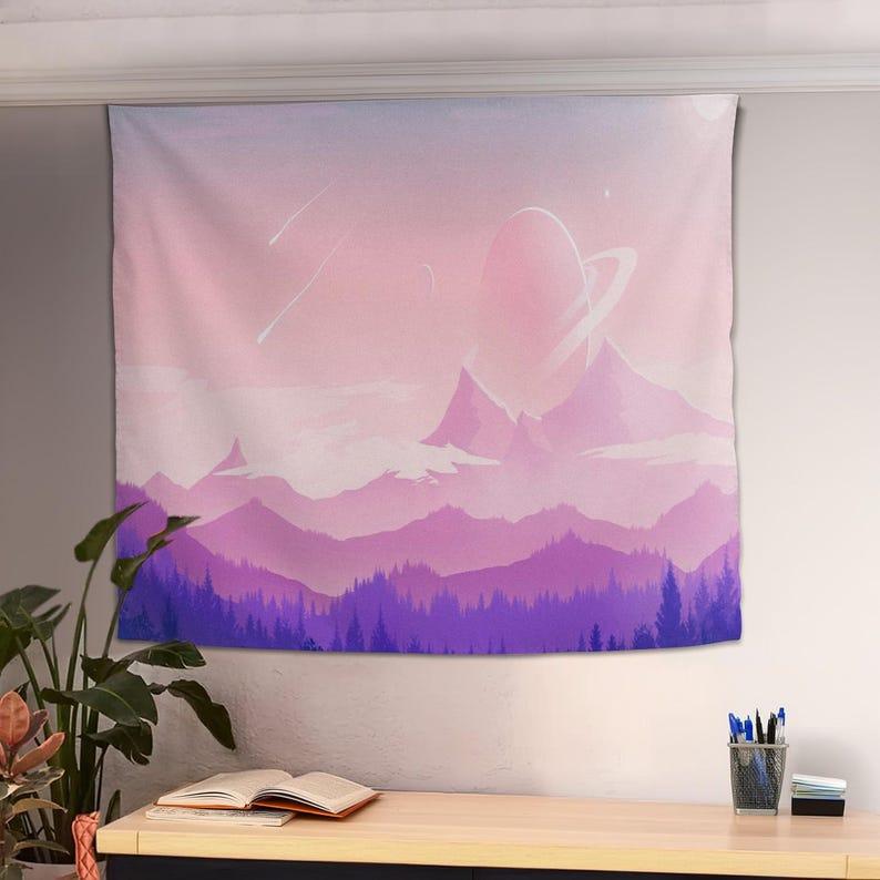 Pink sky and Saturn tapestry 75x100 чёрный