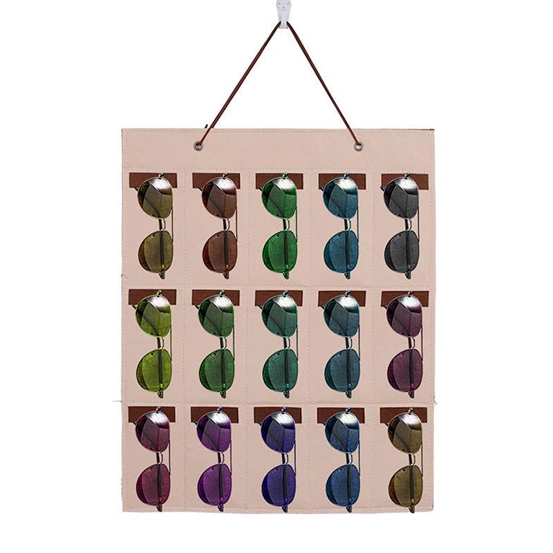 Suporte de Feltro com 15 Compartimentos para Óculos de Sol e Óculos de Grau, Exibição de Armazenamento, Bolsa Suspensa, Bolso de Parede, Caixa Organizadora