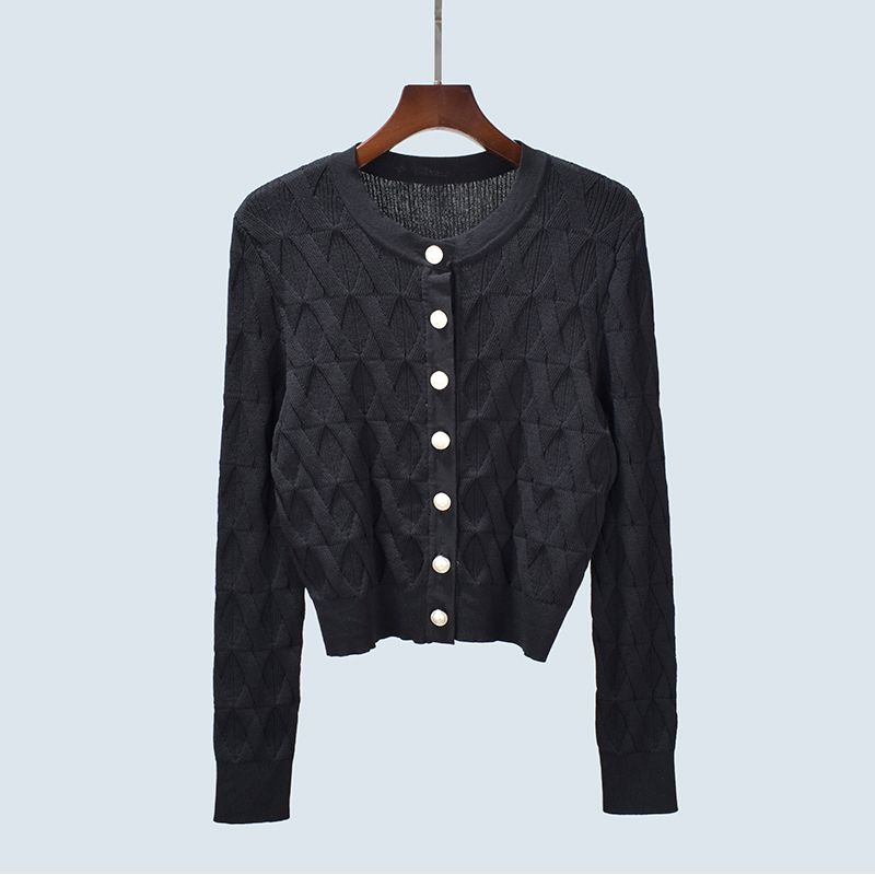 High Quality Recommend Spring and Autumn Round Neck Classic Style Pearl Buckle Drape Knit Lines Long Sleeves Short Cardigan Coat Women