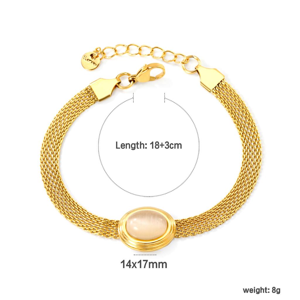 Luxury Chic Cat Eye Stone Mesh Chain Bracelet Fashion Trendy Metal Jewelry for Women