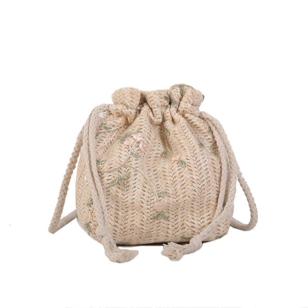 Elegant Straw Bag Lace Woven Beach Bag Leisure Drawstring Bucket Bag  Vacation