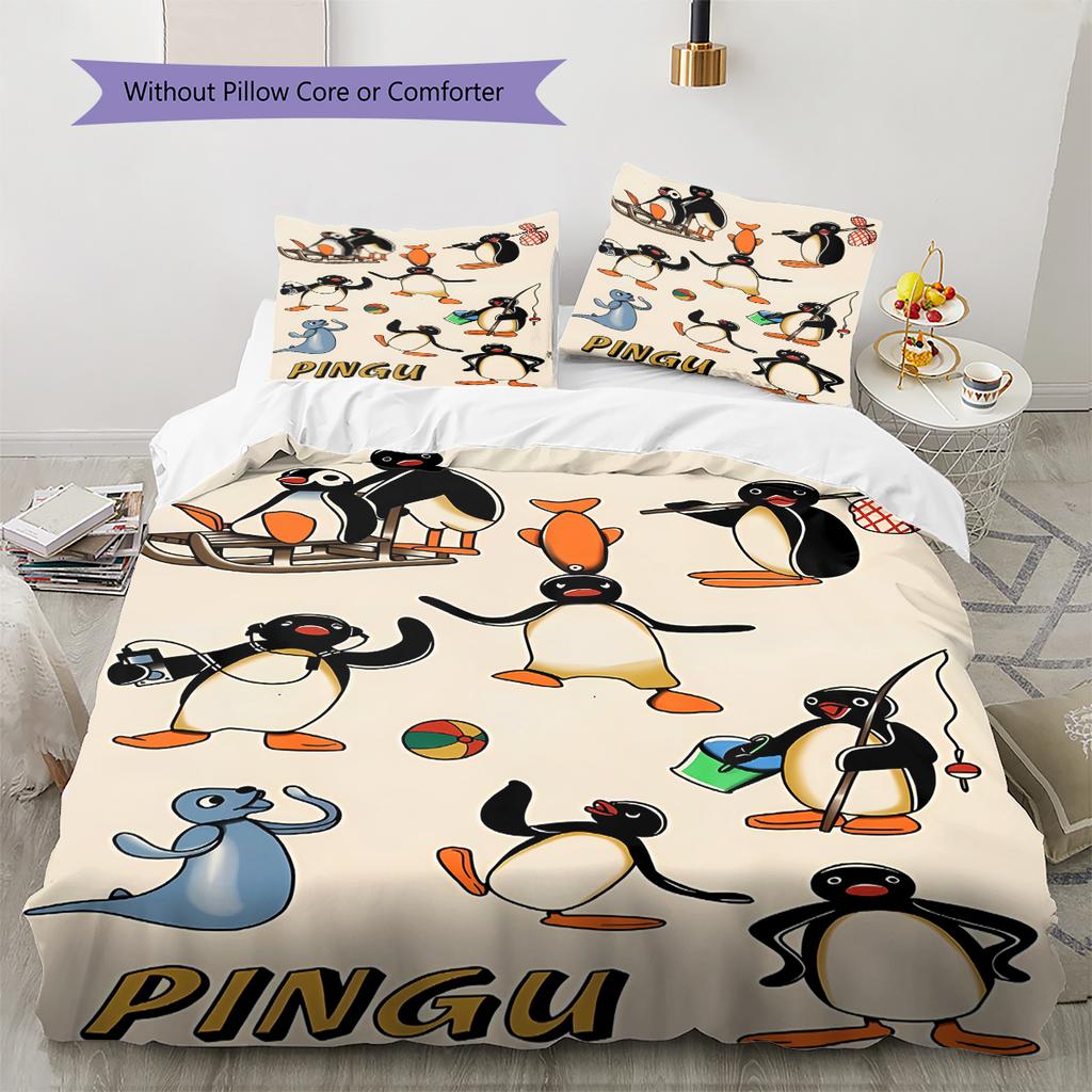 Ložní prádlo s motivem PINGU, Sada přikrývky Povlak na přikrývku Povlak na polštář Domácí narozeninový dárek (1 * povlak na peřinu + 2 * povlak na polštář, bez jádra)