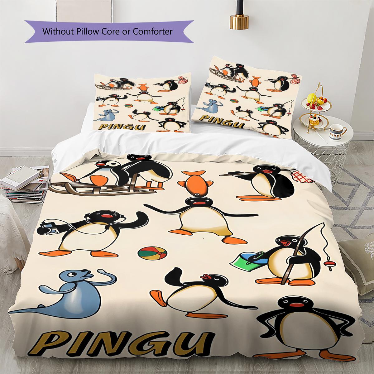 

PINGU Pattern Bedding,Quilt Set Quilt Cover Pillowcase Home Birthday Gift (1 * duvet cover + 2 * pillowcase, without core) 220x240cm