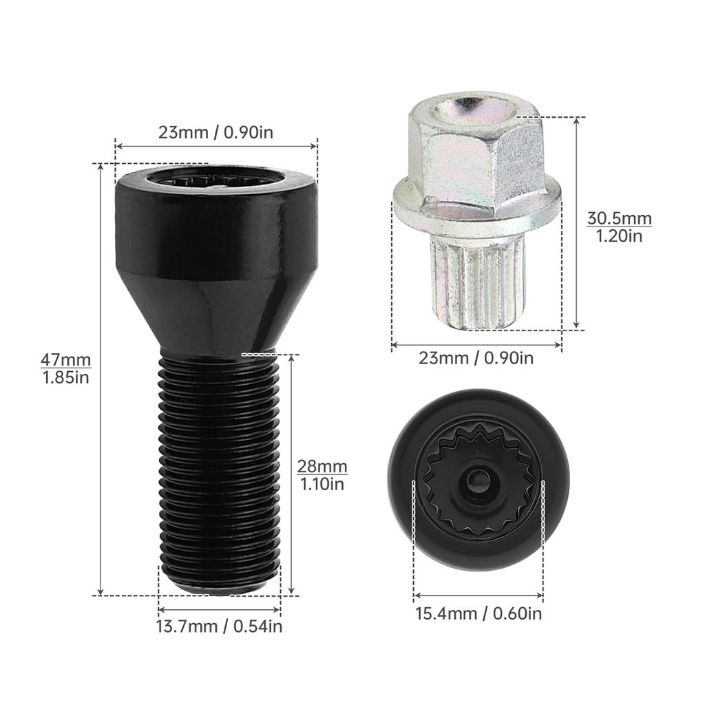 5pcs 36136786191 M14x1.25mm Wheel Lock Set Lug Nuts Bolt Fit for BMW Mini, I3 I8 M2 M4 F80 X2 X4 X6 with Master Key, Black Anti-Theft Wheel Stud Bolt