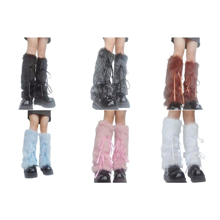 Soft Furry Plush Leg Covers For Women Stylish Bows Detail Fashion Leg Warmers Warmth Indoor Outdoor Versatility