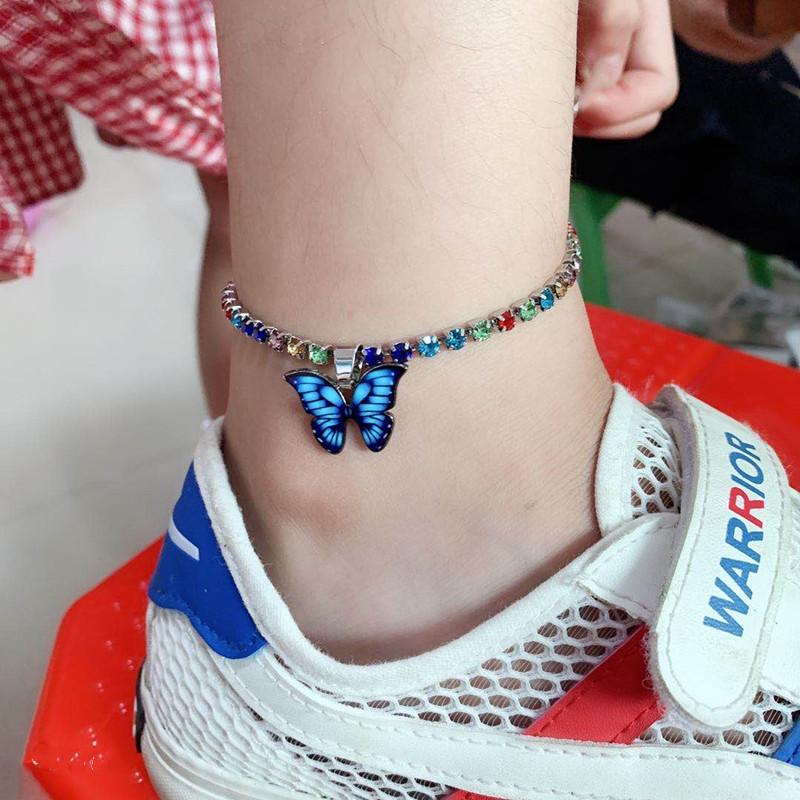 Women's Rhinestone Butterfly Pendant Anklet - Trendy Sparkling Foot Jewelry