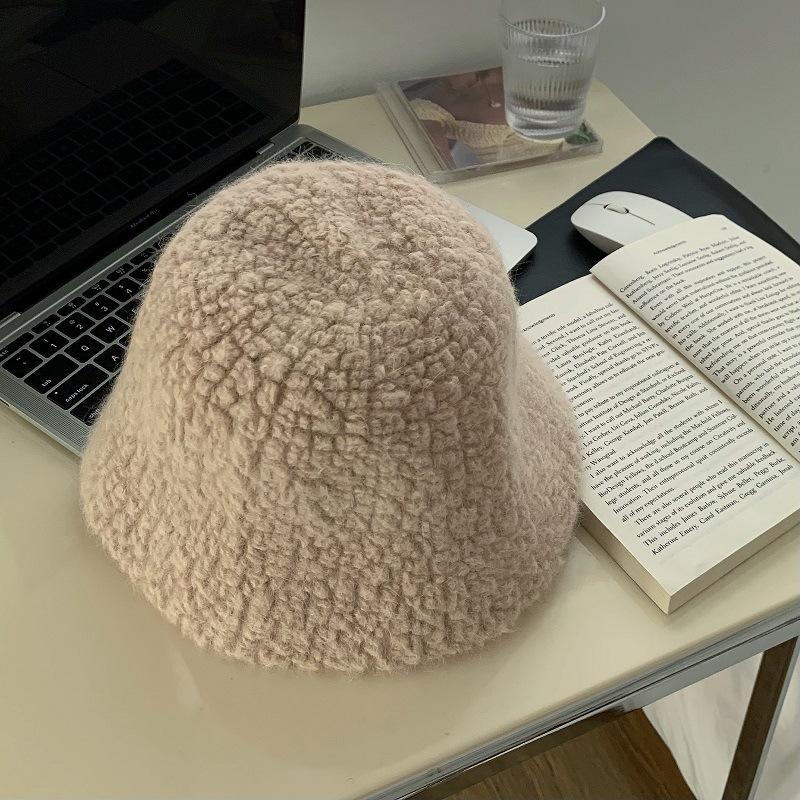 New autumn and winter face bucket hat women's versatile plush bucket hat trendy hat warm basin hat