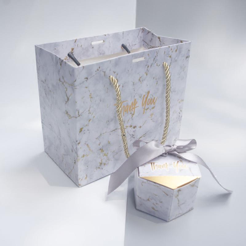 New Accept Private Customization Marble Grey Portable Gift Bag for Party Favors Gift Packaging Box Bag