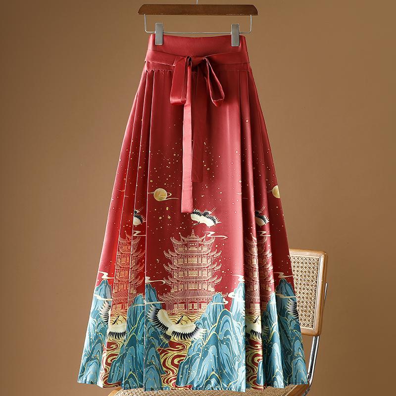 Women's  Chinese-Style Horse Face Skirt - Hanfu Pleated One-Piece Long Skirt