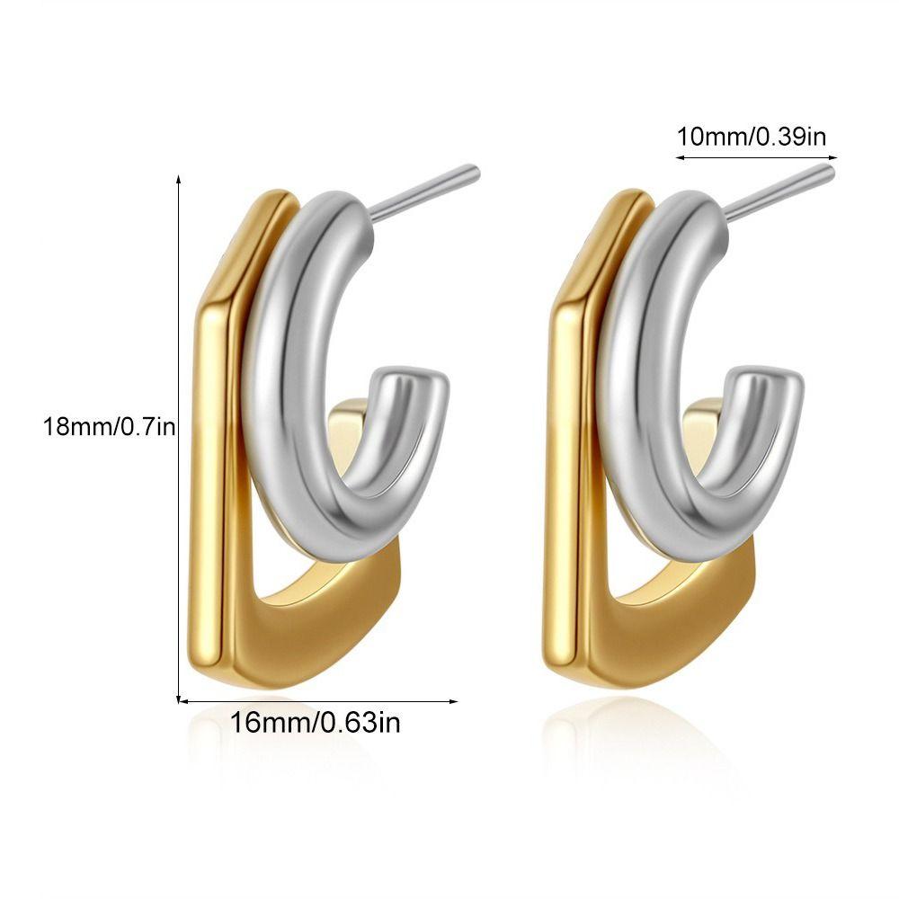 Mix Color C Shape Hoop Earrings Two-tone Design Huggie Earrings Double Layer Earrings  Gift Jewelry