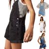 Women Suspender Jeans Denim Shorts Square Neck V-shaped Back Loose Pockets Adjustable Shoulder