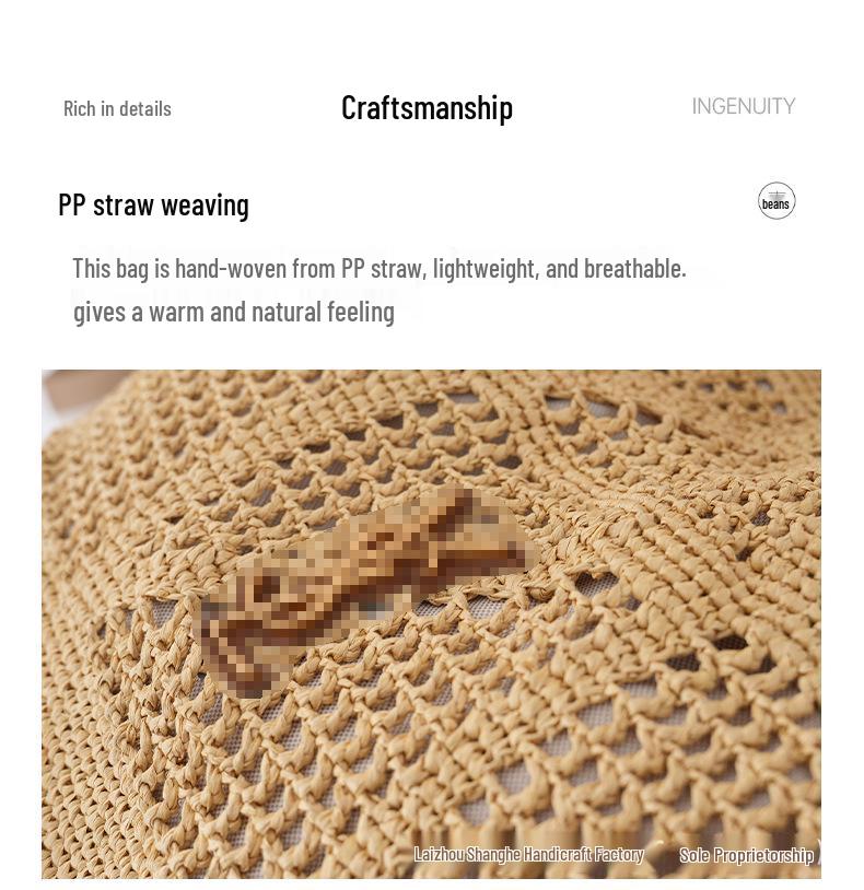 Borsa a Spalla in Paglia di PP Intrecciata a Mano di Grande Capacità - Alla Moda e Versatile per il Pendolarismo o le Vacanze