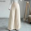 ZANZEA Women Casual Solid Color High Waist Wide Leg Pants