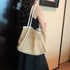 Large Capacity Beach Hollow Composite Tote Solid Color Leather Small Pouch Straw Woven Shoulder Bag Lightweight Polyester