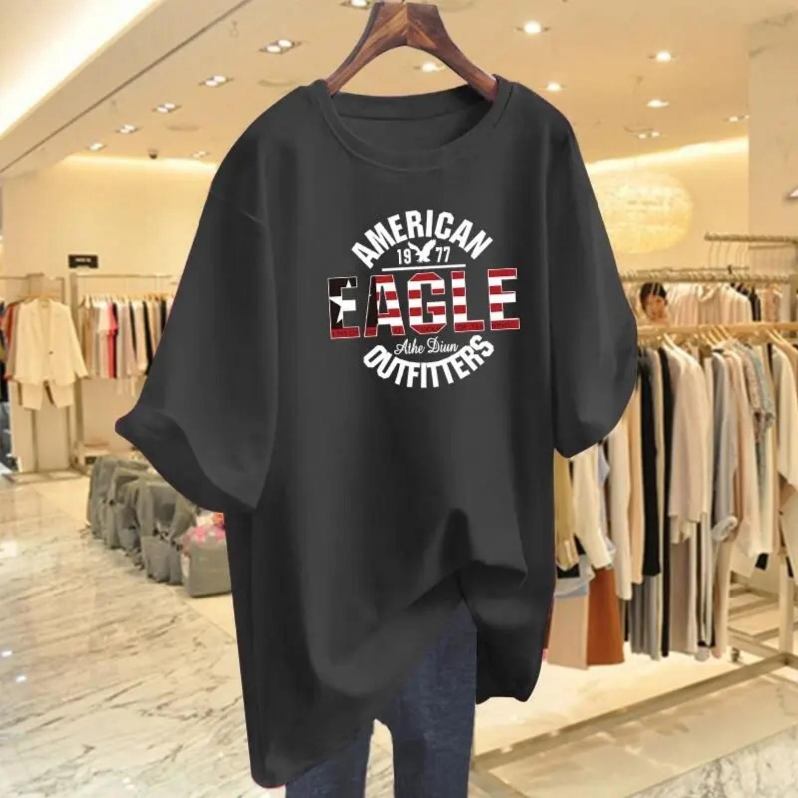 

Female Tops All Cotton Summer Short Sleeve Printed T-shirt Women Clothing Casual Loose Vintage Tees XXXXXL чорний