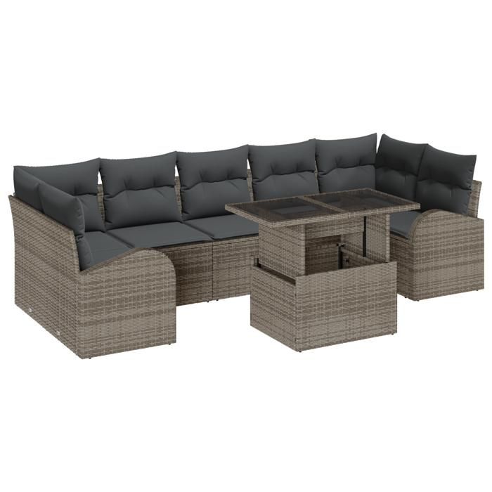 VidaXL Ensemble de canapé de jardin de 8 pièces avec coussins gris en poly rotin 3348595