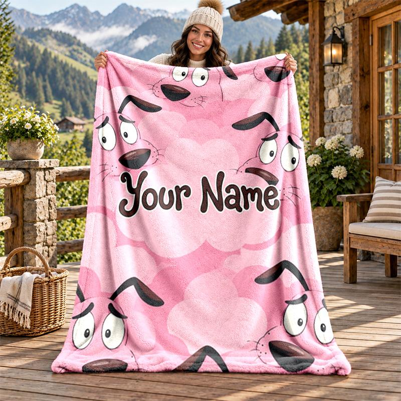 Brave Dog Custom Name Flannel Blanket Personalized Soft Warm Plush Throw Blanket Customized Gift for Family Friends