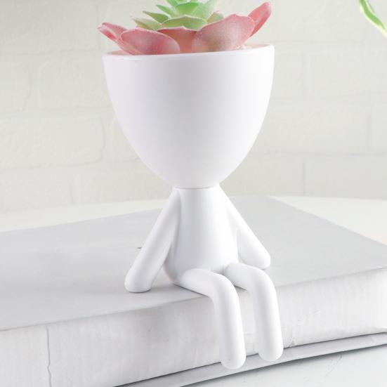 3D Printed Sitting Human Figure Succulents Planter, 2-in-1 Desktop Pot & Decor Ornament, Matte Finish One-Piece Craft, Compact Size for Small Green