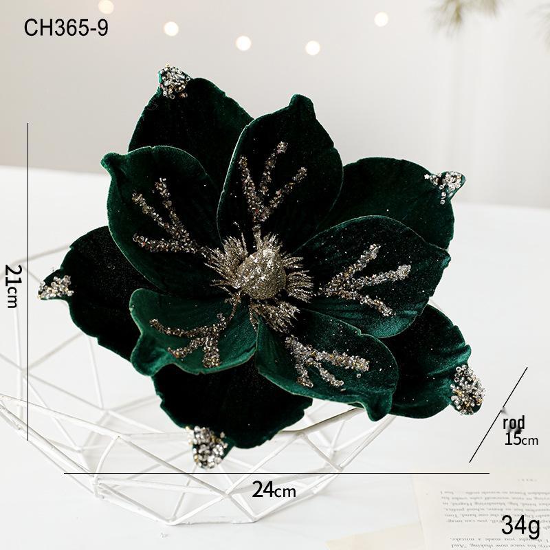 24CM Flocked Magnolia Christmas Flowers: Elegant High-End Fabric Decorations