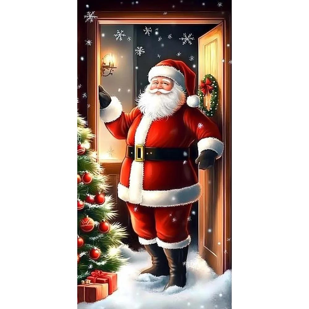 Santa Claus Christmas Door Cover Cloth Lining Decor for Outdoor Garden Kitchen Home Decorations Open the Door Holiday