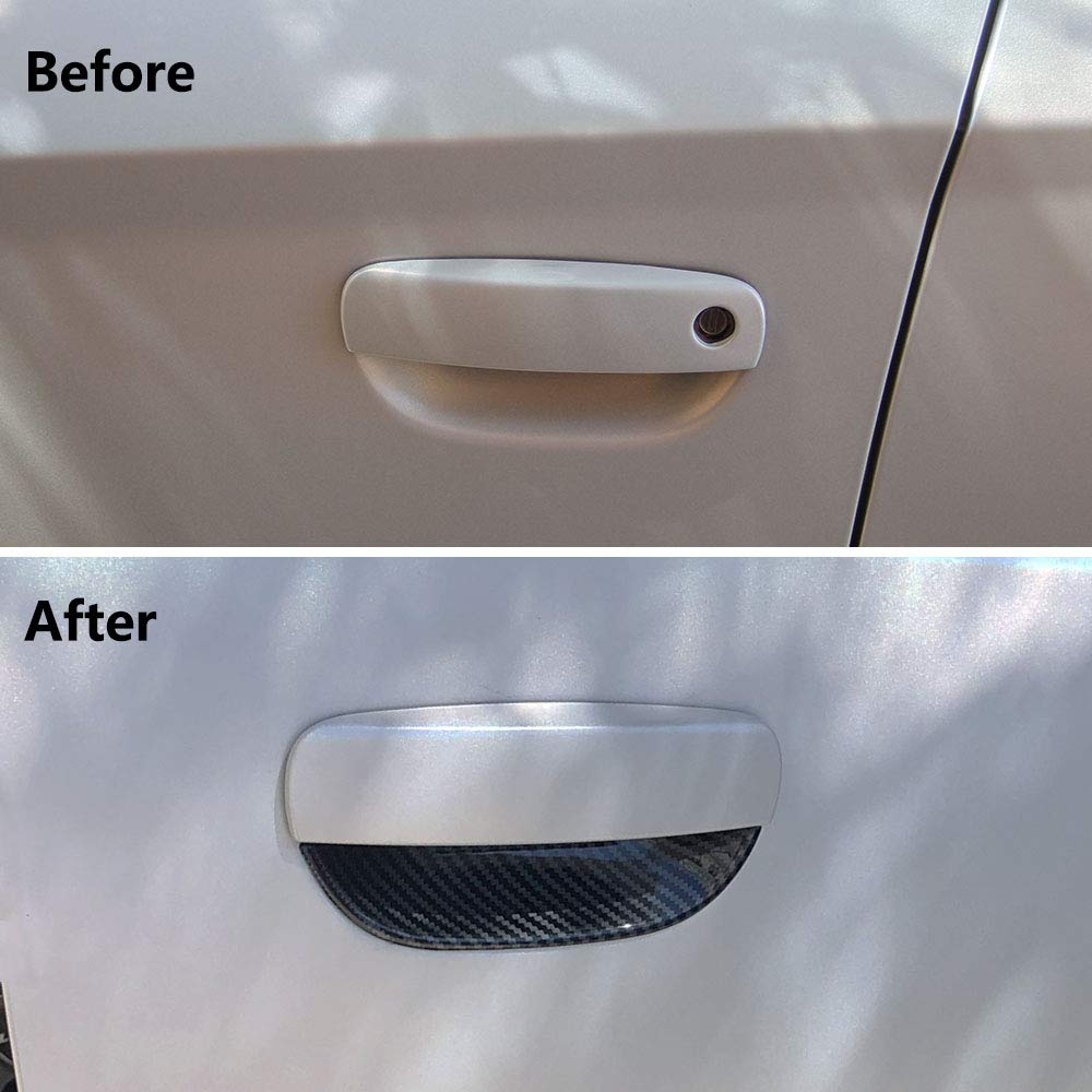 Jstotrim Carbon Fiber Door Handle Bowl Cover Trim Decal Bezel for Dodge Challenger 2015+