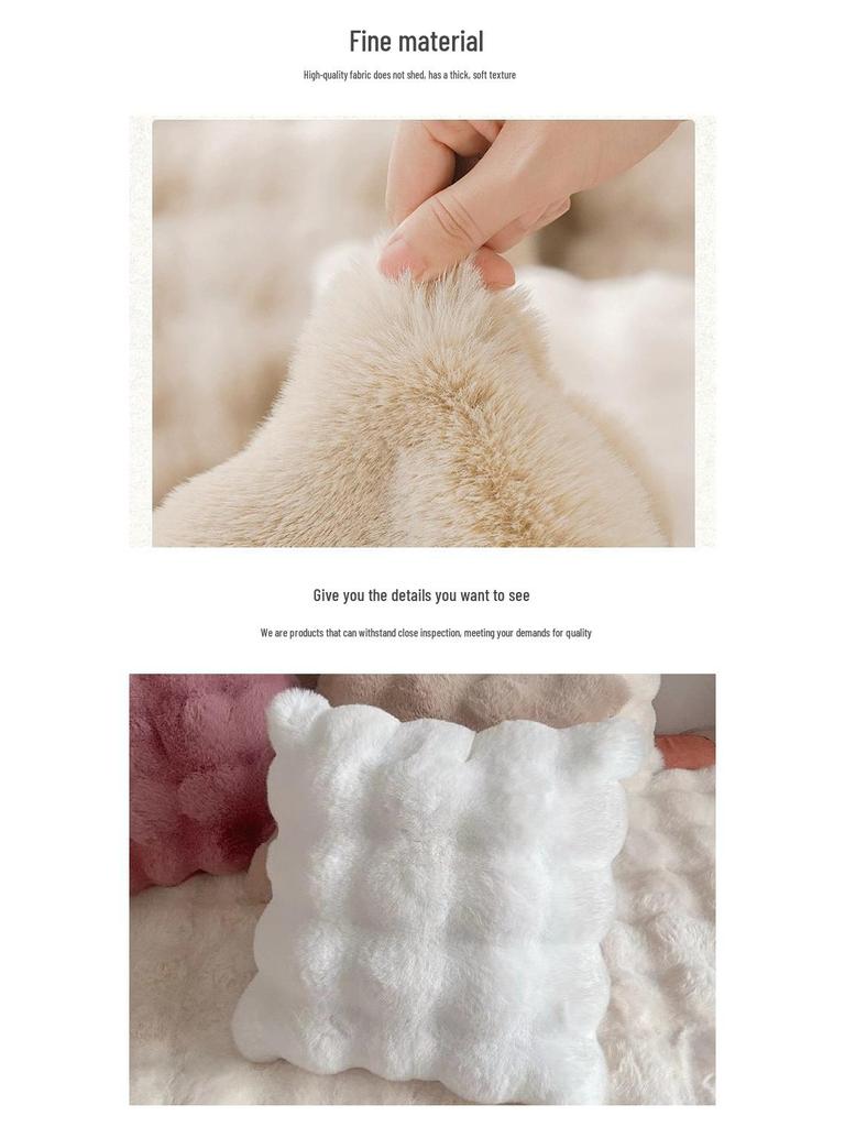 Plush Faux Rabbit Fur Throw Pillow for Sofa or Bed - Cozy Lumbar Support Cushion