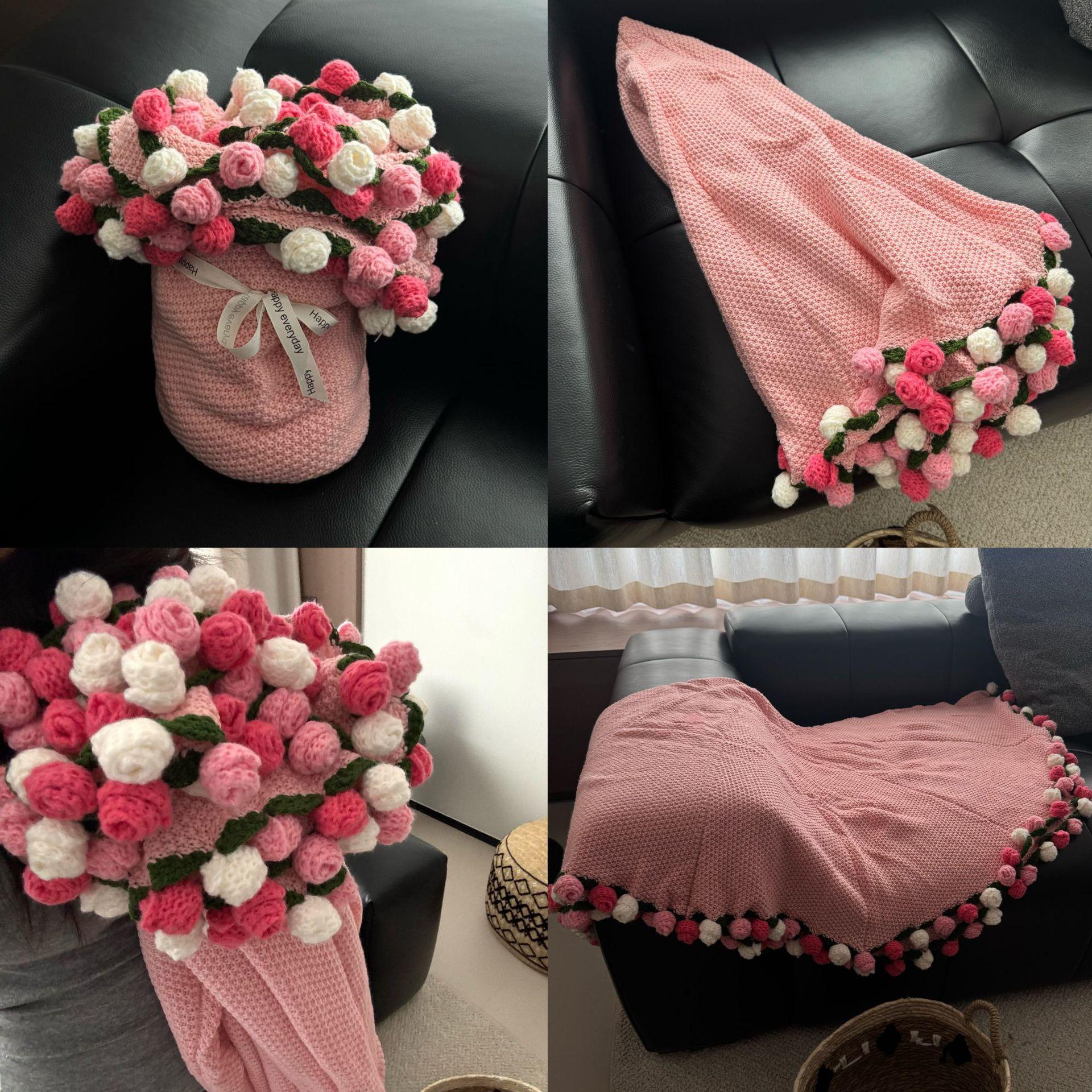 Acrylic Rose Bouquet Blanket, Hand-Knitted Blanket, Gift, Holiday Gift, Throw Blanket 80cm (33 flowers)
