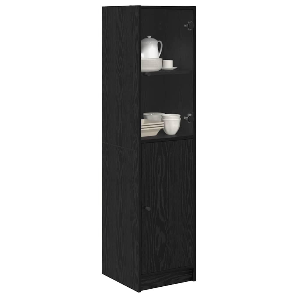 Highboard In Black Oak Look 35 X 37 X 142 Cm Engineered Wood