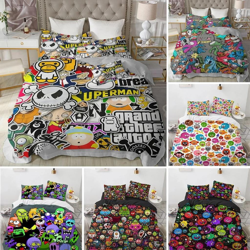 Carton Monster Lovely Funy Animal Beding Set Printed With Pilowcase Bed Soft Duvet Cover Soft Single Double Quen Super King-Sized Dimensionsd