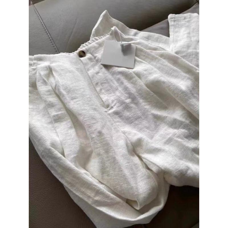 Women s 180cm Tall White Linen High Waist Wide-Leg Summer Pants - Slimming, Floor-Length Drape 2XL