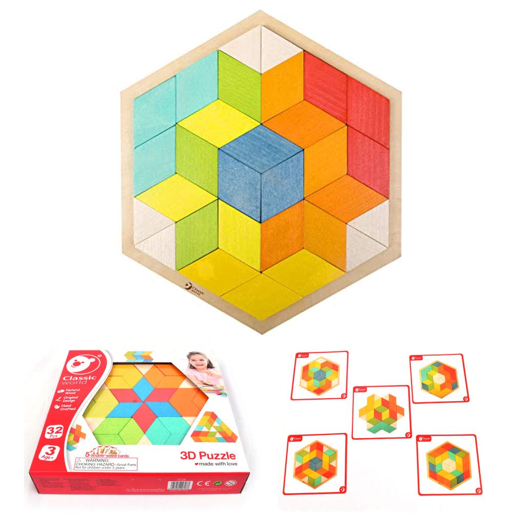 

Classic World 3D Puzzle, Shape Puzzle, Geometry, Tangram, Wooden Blocks, Montessori, Observation Skills Development, Exam Preparation, Math, Girls