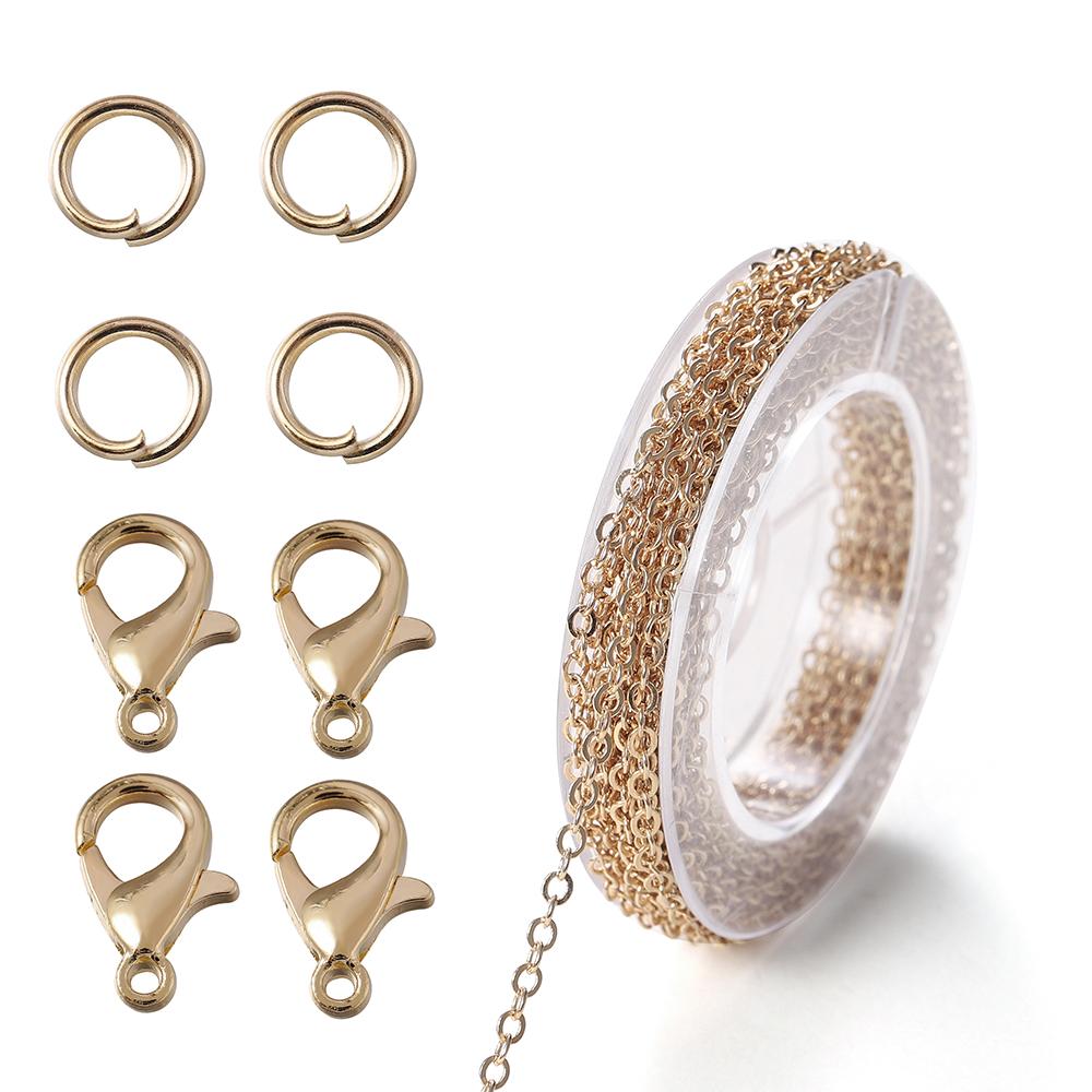 1 Set 3m Iron Cable Chain Connector Link Chains With Jump Rings Lobster Clasps Jewelry Making Set DIY Necklace Materials Finding