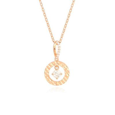 Ost Rose Gold Round Dangle Cubic Silver Necklace Ots320504Qpw