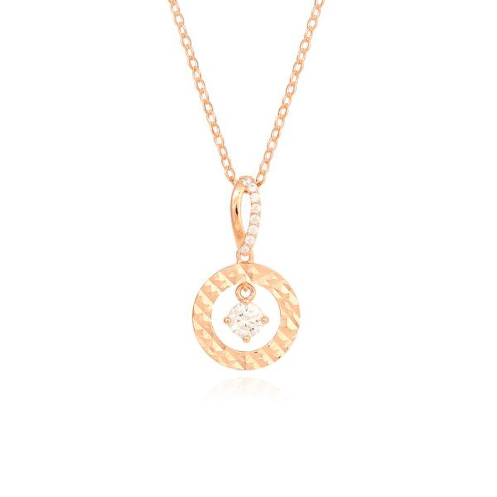 Ost Rose Gold Round Dangle Cubic Silver Necklace Ots320504Qpw