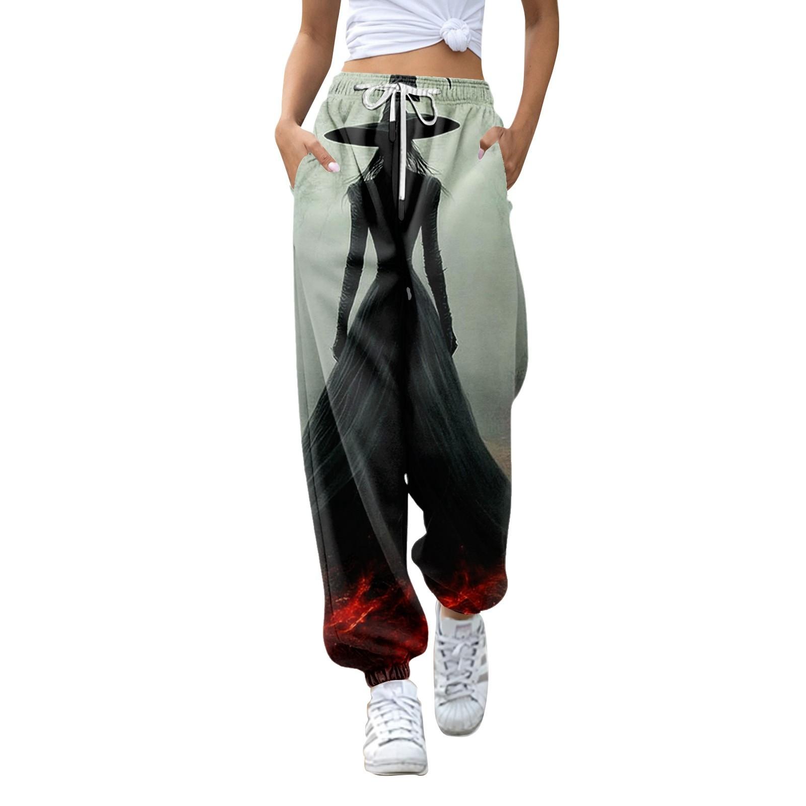 

Женские модные Хэллоуин свободные спортивные брюки повседневного стиля однотонные с кулиской на талии L