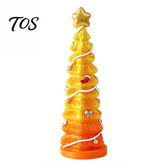 Holiday Window Sill Decoration Resin Christmas Tree Figurine, Gradient Green Orange Tabletop Decor with Star Colorful Statue Topper, Hand-Painted