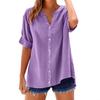 Women Shirt V-Neck Half Sleeve Buttons Placket Shirt Solid Color Loose Fit Summer Casual