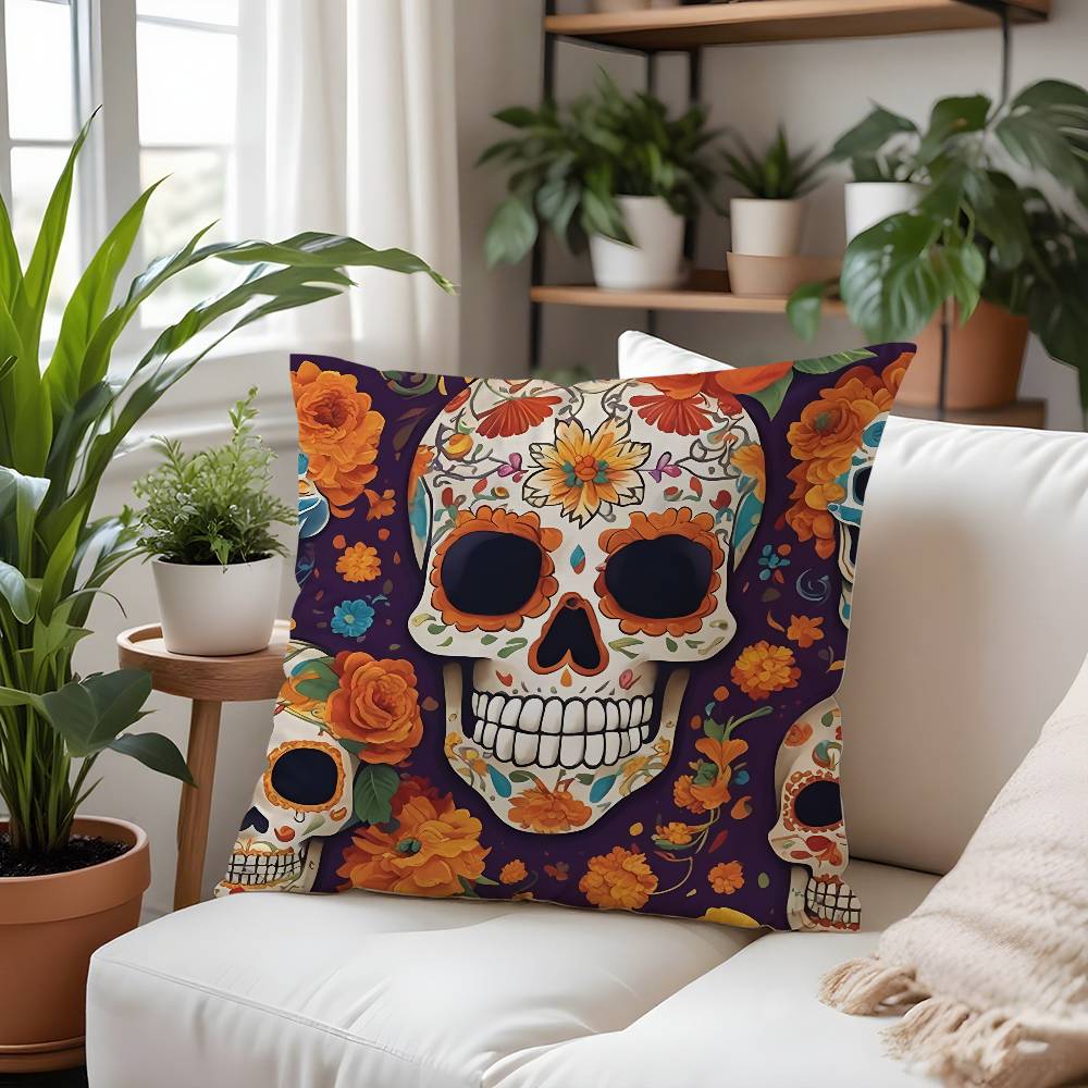 

Day Of The Dead Pillow Case Plush Fabric Soft Pillowcase Double Sided Print Cushion Cover Household Gifts 12x12Inch