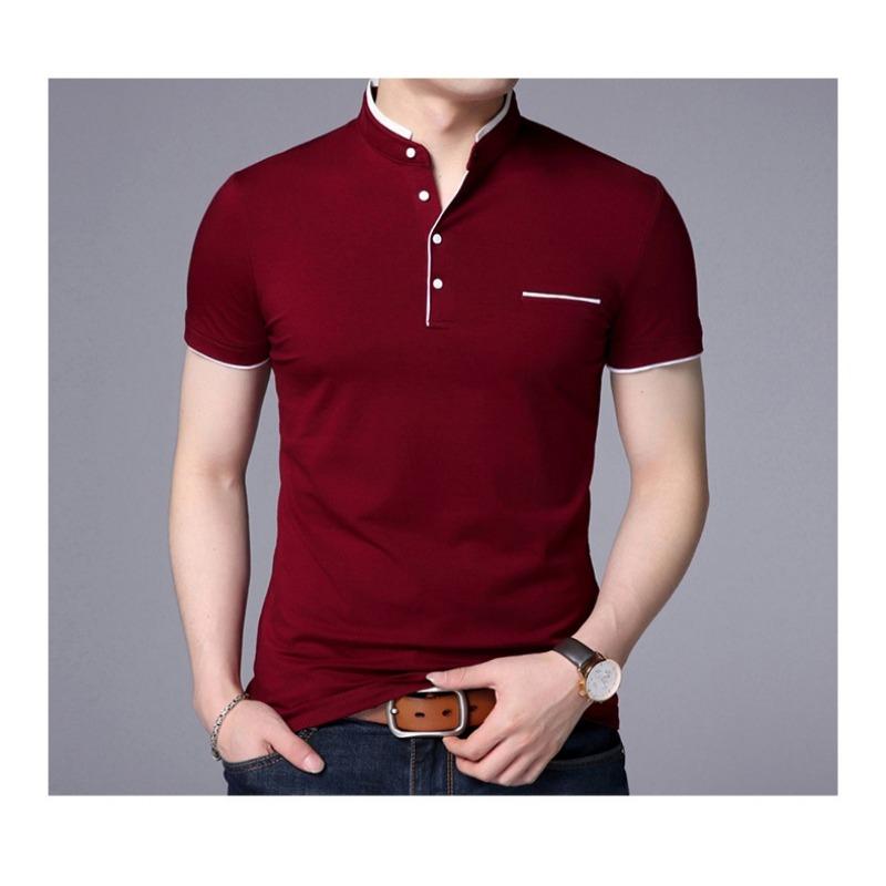 Mens Stand Collar Short Sleeve Slim Fit Big Size Solid Casual T Shirt